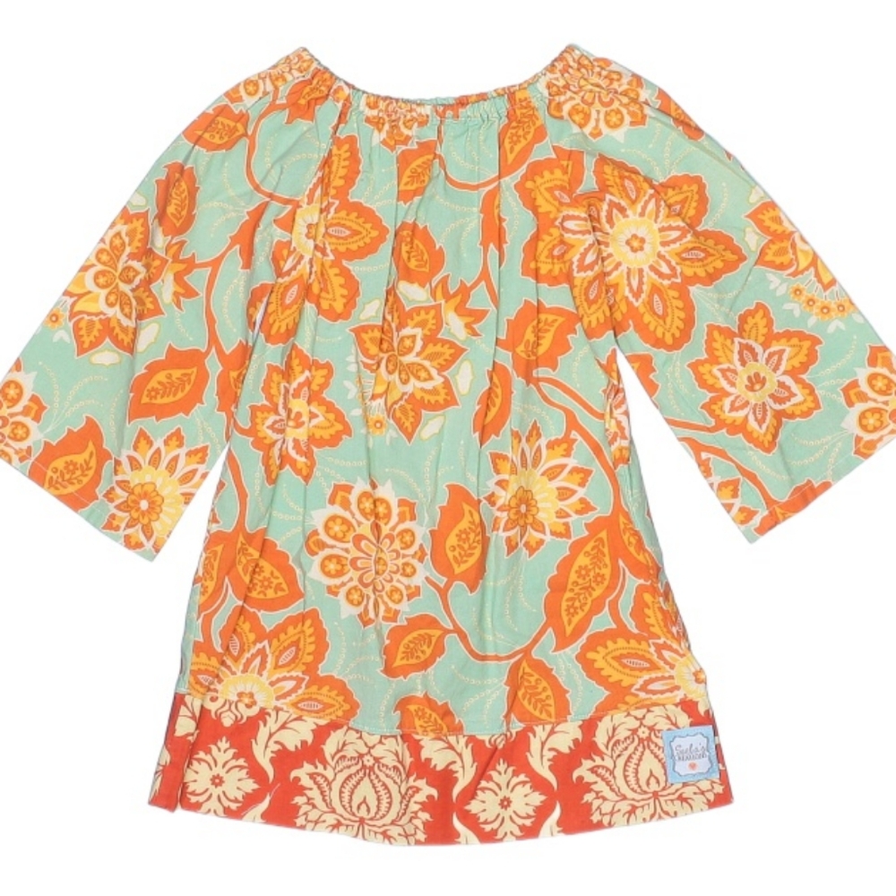 2T Boutique Floral Seafoam Green and Orange Dress Tunic Toddler